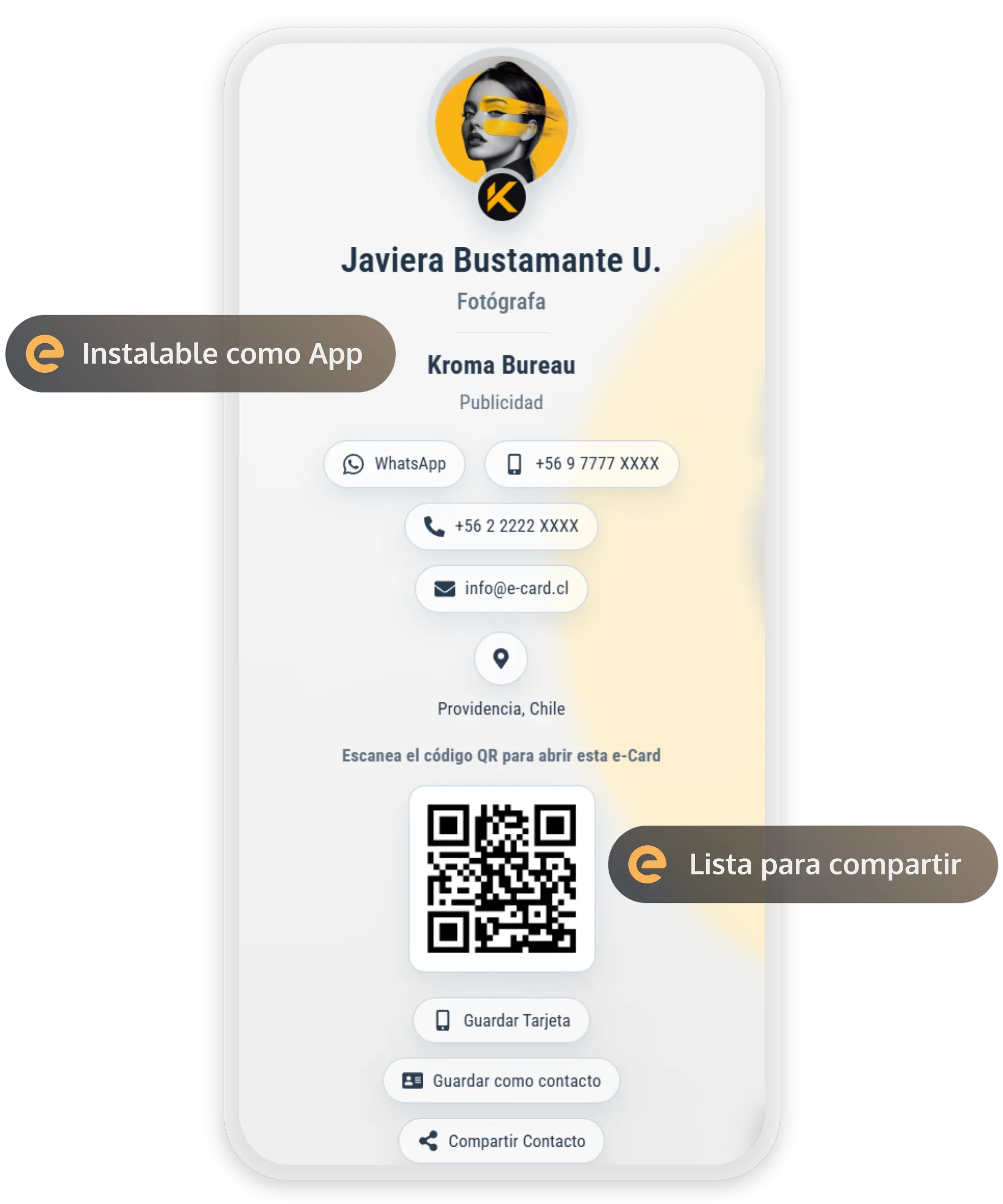 Vista previa de una tarjeta e-Card en un teléfono móvil